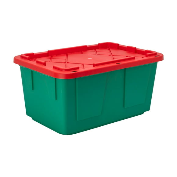 GreenMade 27 Gallon ProGrade Storage Tote, Red Lid & Green Base, Heavy-Duty Holiday Storage Bin