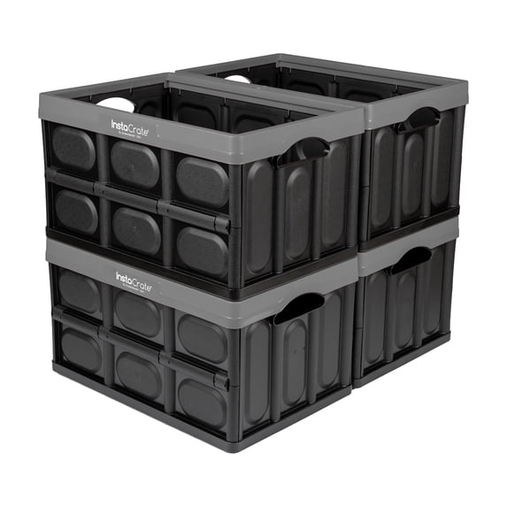 GreenMade Folding Plastic Storage Crate, 12 Gallon, Black/Gray ...