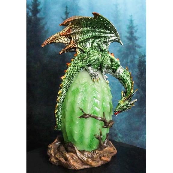 Greenman Vines Armored Dragon Guarding Color LED Lantern Acrylic Egg Figurine