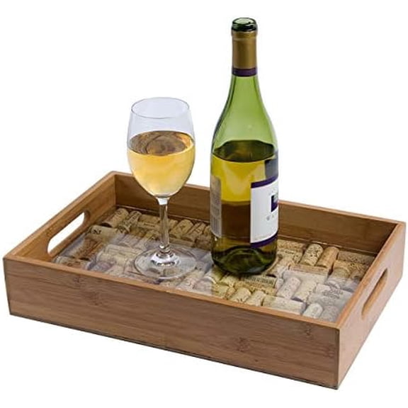Greenophile Bamboo Cork Service Tray Kit With Handles, 100% Bamboo, Glass Pane, Serving Platter for Wine, Beer, Charcuterie, Appetizers, and More, Do-it-Yourself, Corks NOT included