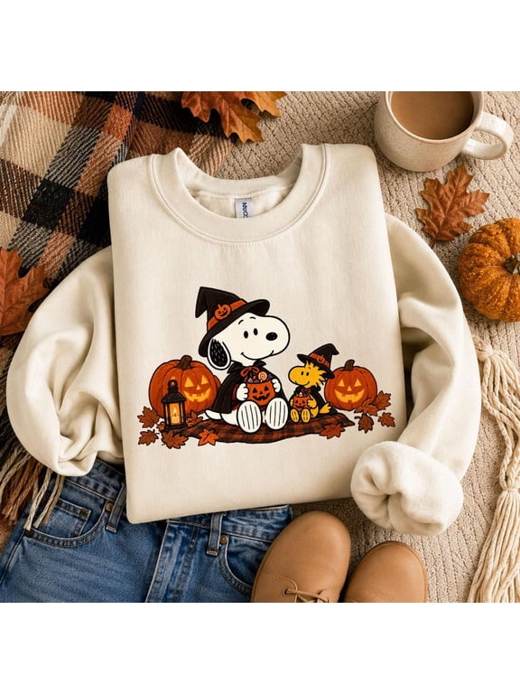 Witch Hat Halloween Sweatshirt, Cute Dog Friends Cotton Blend, S-5XL