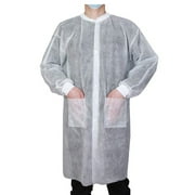 Greenour 10 Pcs Lab Coats Disposable Men Women ,Large, White, Two Pockets, Knit Cuffs Collar