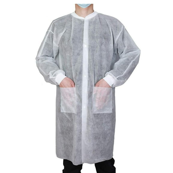 Greenour Disposable Lab Coat With Knit Cuffs and Collar, Pack of 10, X-Large Size