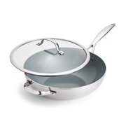 Greenpan Valencia Pro 12" Wok with Lid, Tri-Ply Stainless Steel, Nonstick