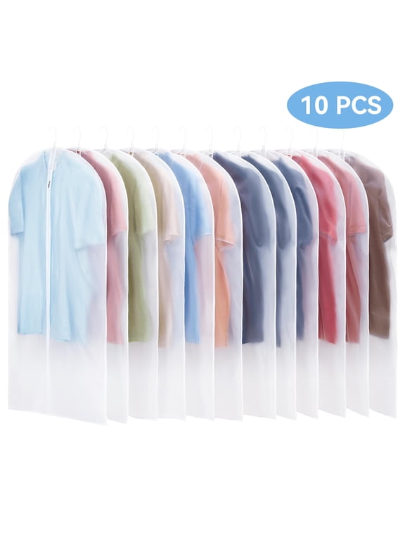 10 Pack Garment Bags for Hanging Clothes - Translucent Suit Bag for Closet Wardrobe Storage Travel - 24" x 42"