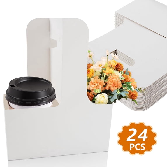 Greenpod 2 Cup Drink Carrier with Handle - 24Pcs Disposable Paper Cardboard Coffee Cup Holder Portable Drink Caddy Cup Carriers to go Cup Holder Food Delivery Accessories for Hot/Cold Drinks (White)