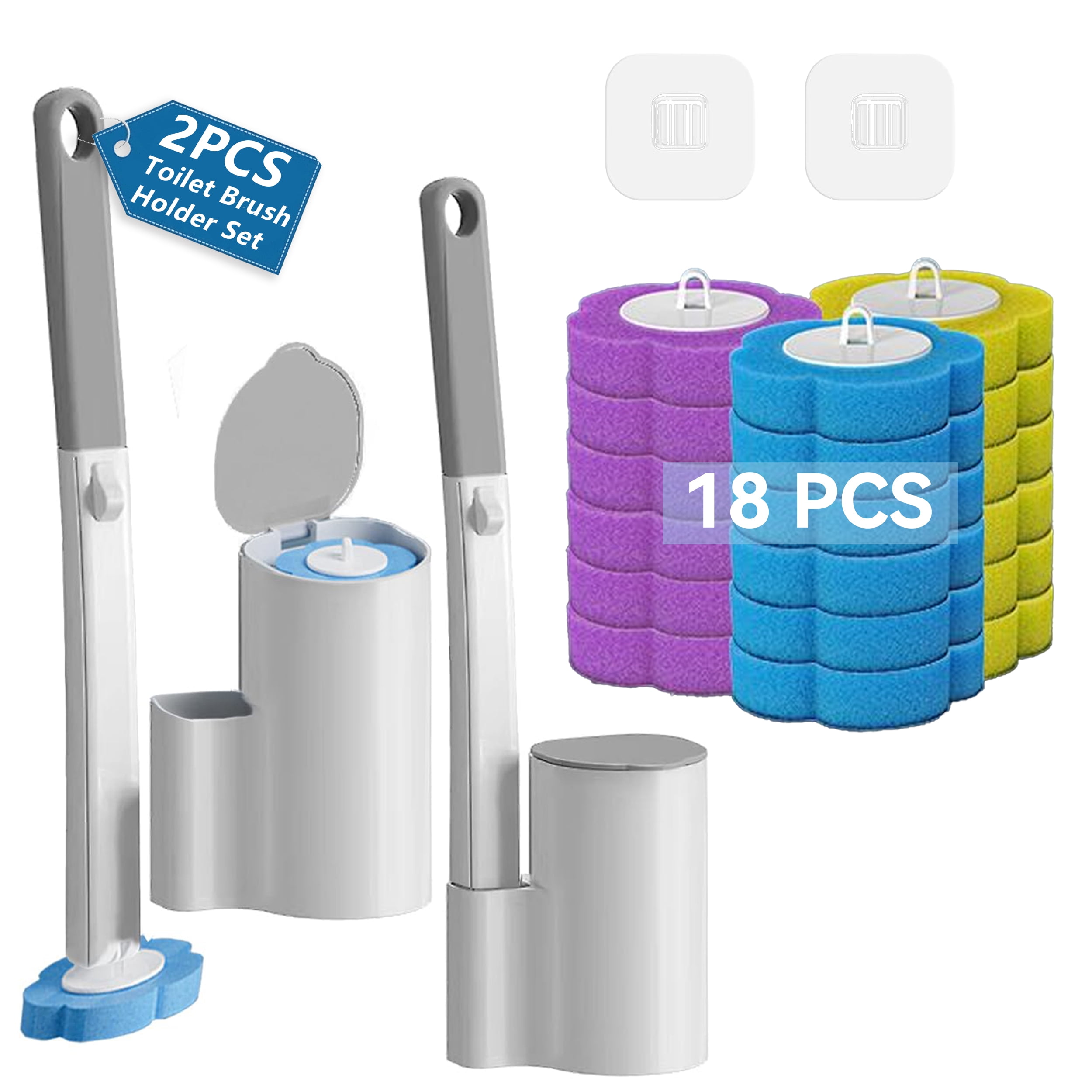Greenpod 2 Pack Disposable Toilet Brush and Holder Set,Extended Handle with 18 Cleaner Refills Toilet Brush for Toilet Bowl Cleaners,Bathroom Cleaning, Bathtub