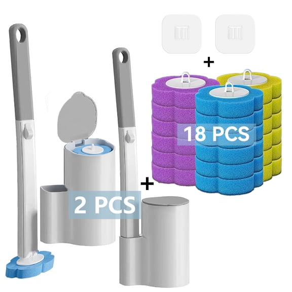 Greenpod 2 Pack Disposable Toilet Brush and Holder Set,Extended Handle with 18 Cleaner Refills Toilet Brush for Toilet Bowl Cleaners,Bathroom Cleaning, Bathtub