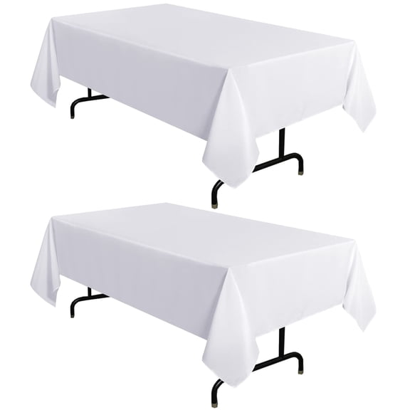 Greenpod 2 Pack White Tablecloth 60 x 102 Inch, Rectangle 6 Feet Table Cloth - Stain and Wrinkle Resistant Washable Polyester Table Cover for Dining Tables, Buffet Parties and Camping