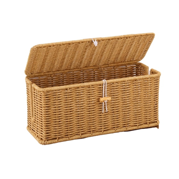 GreenpodCable Management Box, Handmade Rattan Cable Organizer, Open Slots Cords Hider Box Cord Basket Under Desk Cord Organizer for Computer Router USB Hub & Power Strip