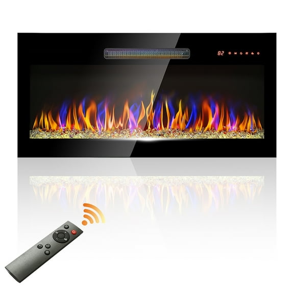 Greenpod 36" Electric Fireplace Recessed and Wall Mounted, 1500W Fireplace Heater and Linear with 16 Adjustable Flame Colors/Timer/Touch Screen/Remote Control