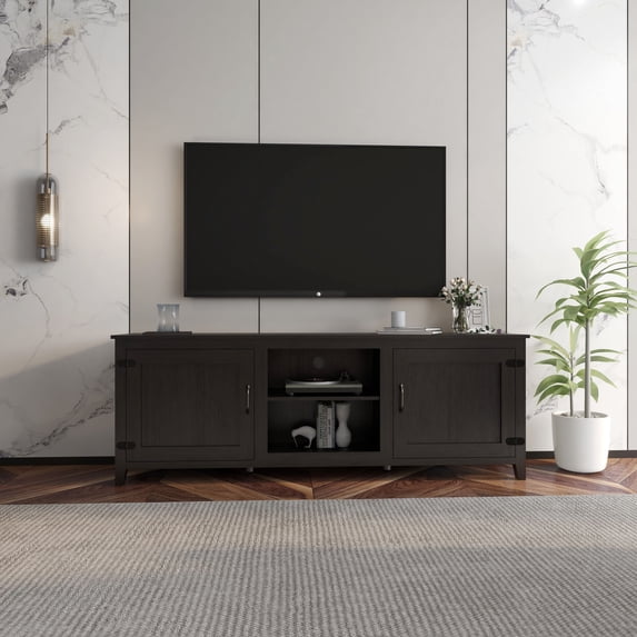 Greenpod 70" TV Stand with 2 Doors and Adjustable Shelves Cabinets for 65 70 75 Inch TV, TV Console Table Entertainment Center for Living Room, Black