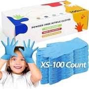 Greenpod Kids Disposable Gloves for 3-8 Years, 5Mil Blue Nitrile Gloves with Latex-Free and Powder-Free, Durable and Protective for Work, Cleaning, Cooking, Gardening XS,100PCS