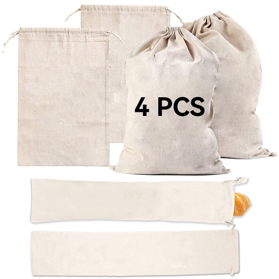 Greenpod Linen Bread Bags for Homemade Bread Container, 4 Pcs Unbleached & Reusable Bread Storage, Natural Large Storage for Artisan Bread