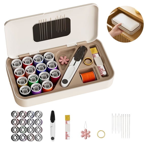 Greenpod Magnetic Needle and Thread Box Portable Sewing Set with 40 Pieces, Suitable for dormitory families, White