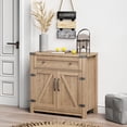 thumbnail image 1 of Greenpod Modern Farmhouse Double Barn Door Accent Cabinet, Coffee Bar Cabinet, Buffet Sideboard with Drawer and Adjustable Shelf for Kitchen, Dining Room, Bathroom, Entryway, Tobacco Wood, 1 of 7
