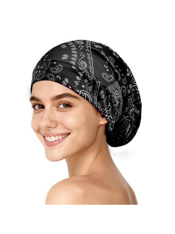 Mulberry Silk Hair Bonnet for Sleeping Women Men, Real Silk Lining, Not Satin, Stay On All Night Sleep Bonnet with Adjustable Strap for Curly Short Long Fine Hair, Black