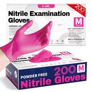 Greenpod Nitrile Disposable Exam Gloves, 4Mil 200Ct Powder-Free Latex-Free Food-Safe for Cooking Medical Esthetician, Hot Pink M