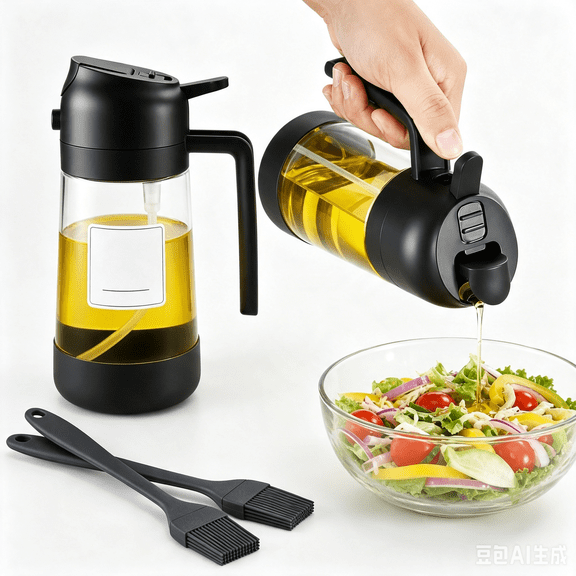 Greenpod Oil Dipenser Bottle with Silicone Bottom, 2 in 1 Olive Oil Sprayer and Dispenser, Oil Spray Bottle 500ML/ 17OZ for Cooking, Kitchen, BBQ, Air Fryer, Salad, Baking(2PC Black)