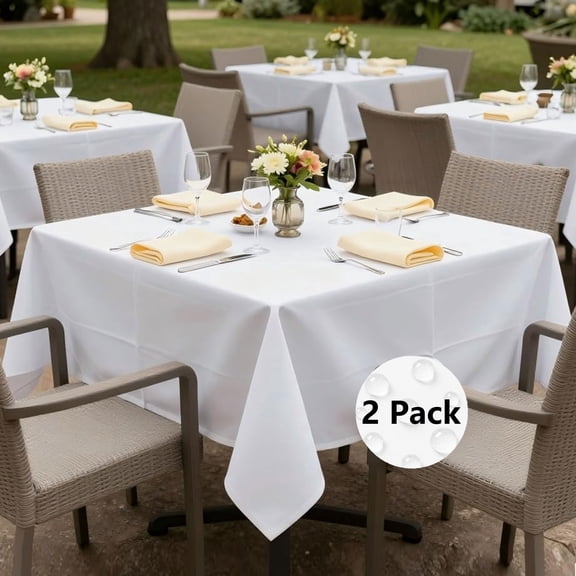 Greenpod White Square Tablecloths 54x54 Inch, 2 Pack - Fabric Table Cloth for Square or Round Tables, Washable Polyester Table Cover for Dinner, Holiday Party, Decorative Display Tables