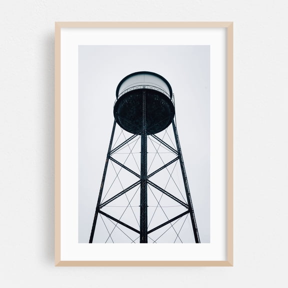 Greenpoint Water Tower - Brooklyn New York Photography Oak Framed Wall Art Print 24 x 36 inches