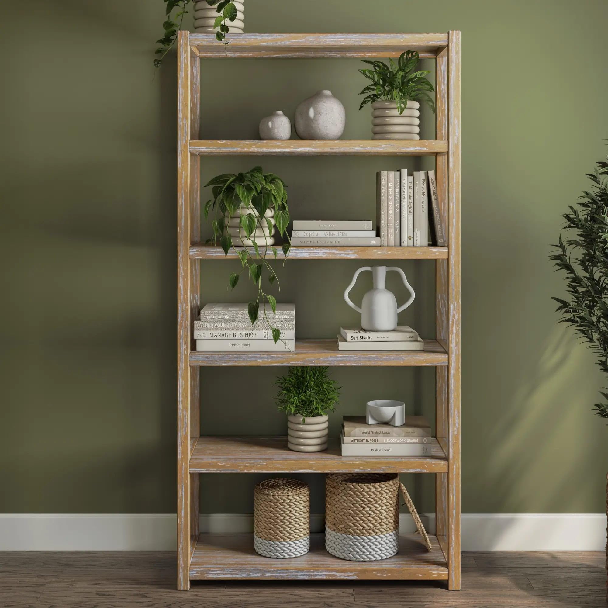 Greenport 72" Brushed Driftwood Solid Wood Bookcase