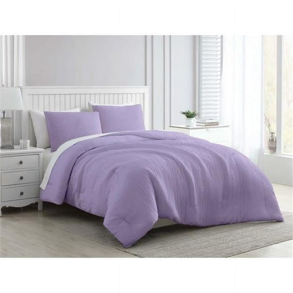 Greenport Crinkle Bed Comforter Set, Lilac - King - 3 Piece