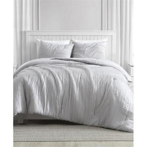 Greenport Crinkle Bed Comforter Set, Silver - King - 3 Piece