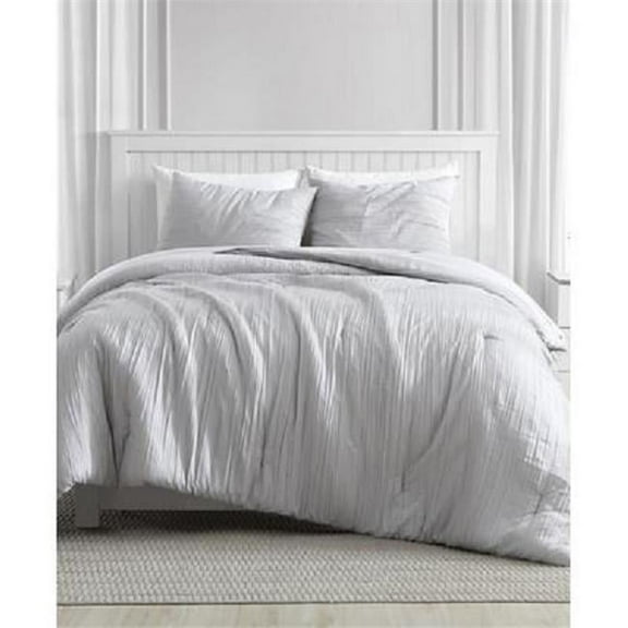 Greenport Crinkle Bed Comforter Set, Silver - Queen - 3 Piece