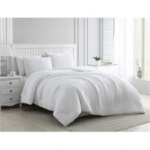 Greenport Crinkle Bed Comforter Set, White - King - 3 Piece