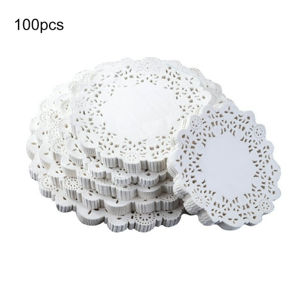 Windcarnival 100Pcs Round Paper Lace Doilies Cake Placemat Party Wedding Baking Decoration