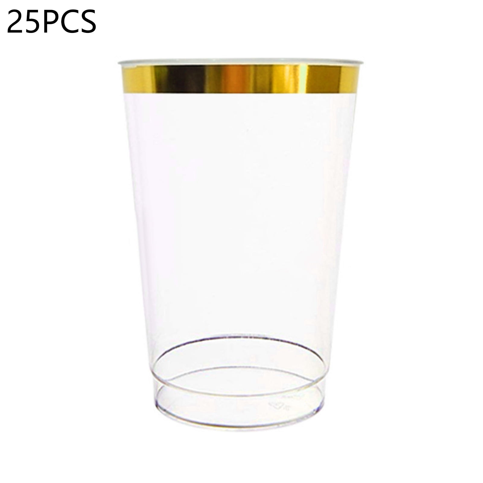 25 Pcs 8 oz. Clear with Gold Rim Disposable Plastic Party Cups