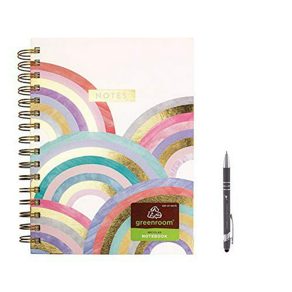 Greenroom Hard Cover Spiral Lined Journal 6'' X 8.25'' includes 320 pages and Presiential Stylus Pen (Rainbow)