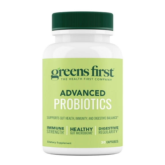 Greens First Probiotics - 20 Billion CFU of Beneficial Bacteria - FOS Soluble Fiber - Supports Gut, Digestive Health, and Skin Appearance - 30 Servings/Capsules
