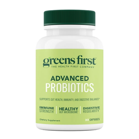 Greens First Probiotics - 20 Billion CFU of Beneficial Bacteria - FOS Soluble Fiber - Supports Gut, Digestive Health, and Skin Appearance - 30 Servings/Capsules