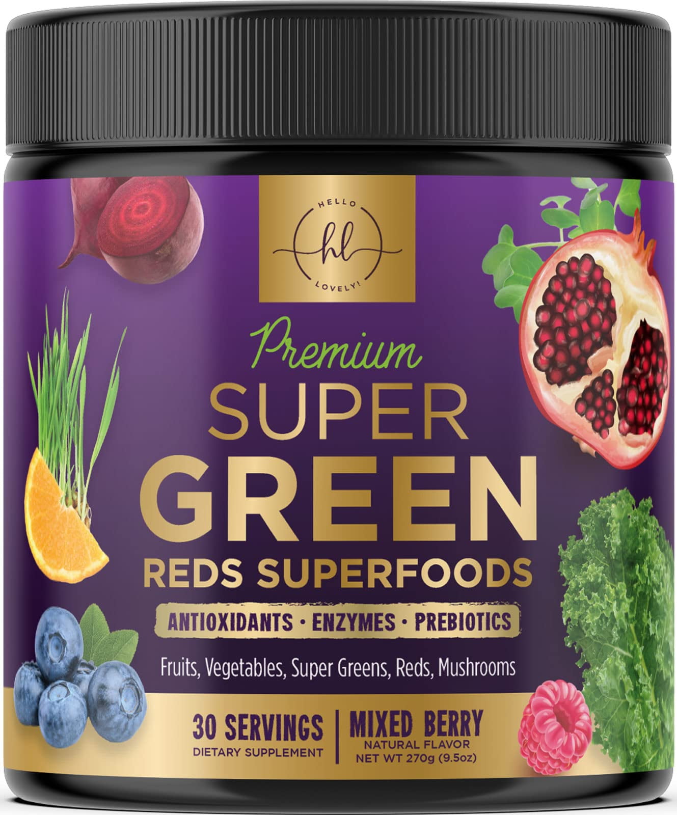 Greens Superfood Powder - Greens Powder Mix for Energy, Spirulina, Chlorella & Digestive Enzymes, Antioxidant Super Green Mix, 20+ Amazing Superfoods Support Digestion, Vegan & Non-GMO - 30 Servings