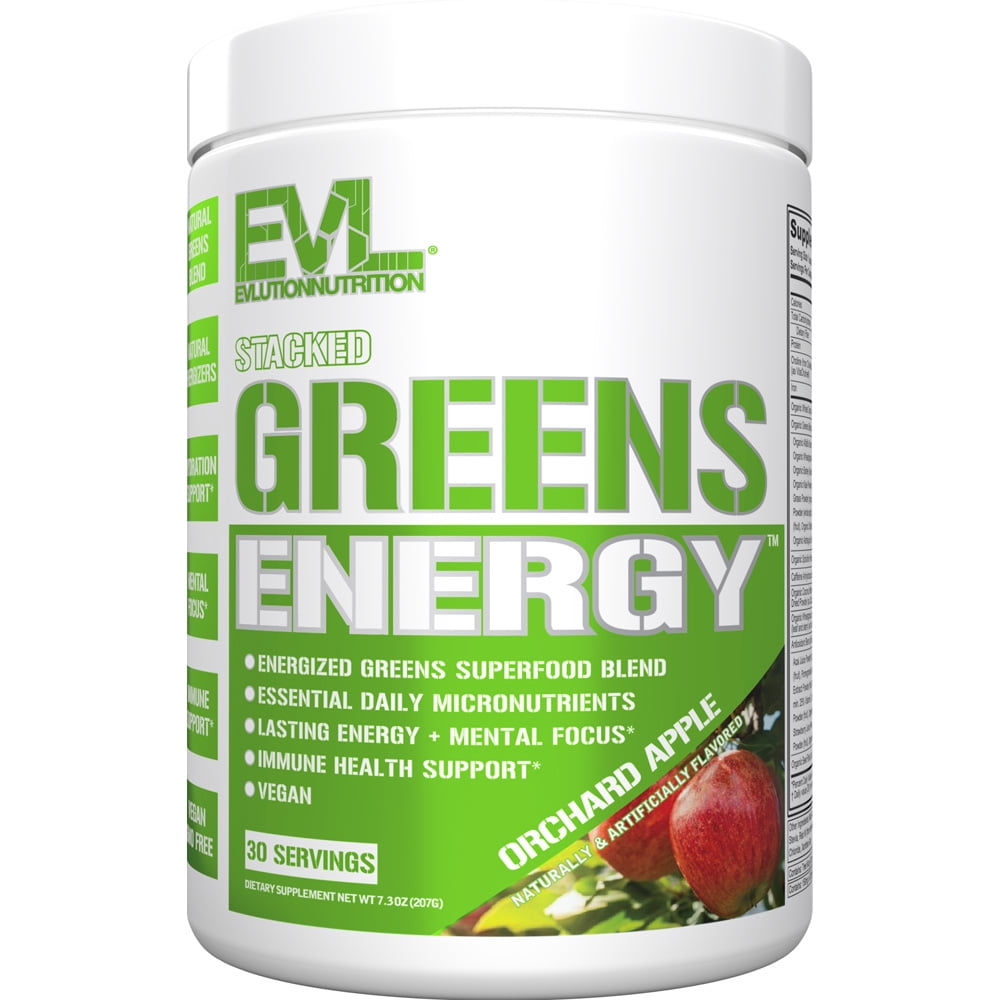 Greens and Superfoods Energy Drink Powder - Evlution Nutrition Super Greens Powder Smoothie Mix with Spirulina Chlorella and Wheat Grass - Vegan Greens Superfood Powder for Energy Focus and Immunity