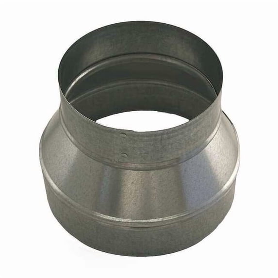 Round Duct Reducer, 12 in x 10 in Duct Dia, Galvanized Steel, 24 ga GA, 12 in W, 6" L, 6 in H