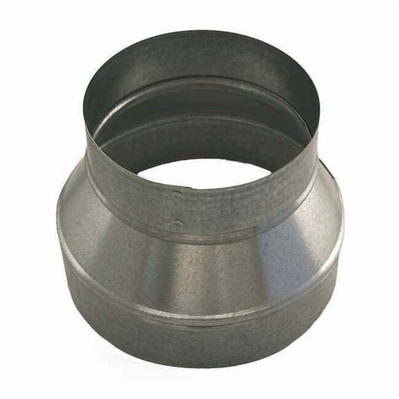 Round Duct Reducer, 8 in x 7 in Duct Dia, Galvanized Steel, 26 ga GA, 8 in W, 6" L, 6 1/4 in H