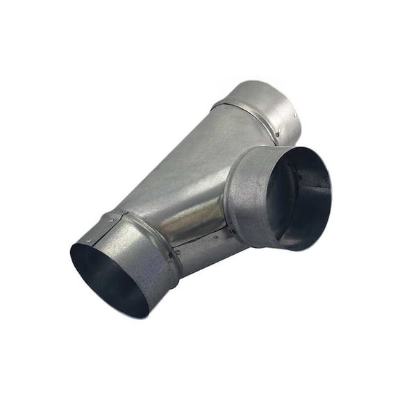 Round Duct Tee, 12 in Duct Dia, Galvanized Steel, 24 ga GA, 12 in W, 21-1/2" L, 16 3/4 in H
