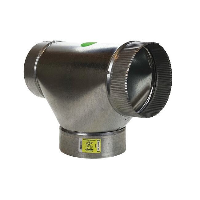 Round Duct Tee, 4 in Duct Dia, Galvanized Steel, 26 ga GA, 4 in W, 10-1/2" L, 8 in H