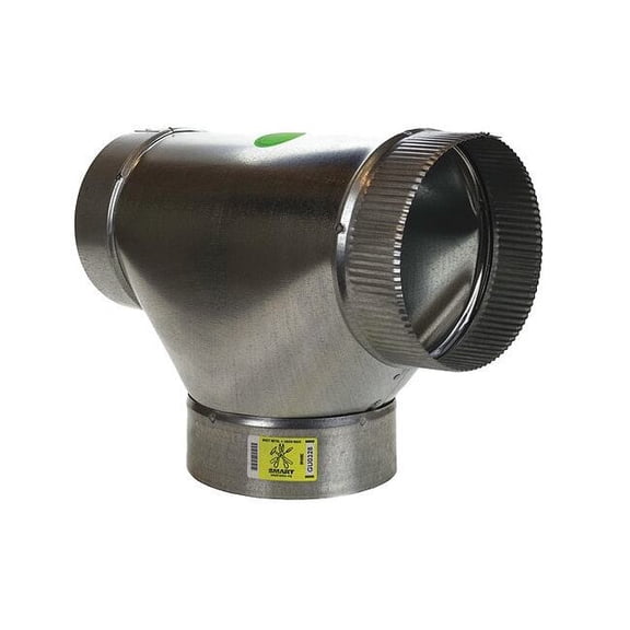 Round Duct Tee, 4 in Duct Dia, Galvanized Steel, 26 ga GA, 4 in W, 10-1/2" L, 8 in H