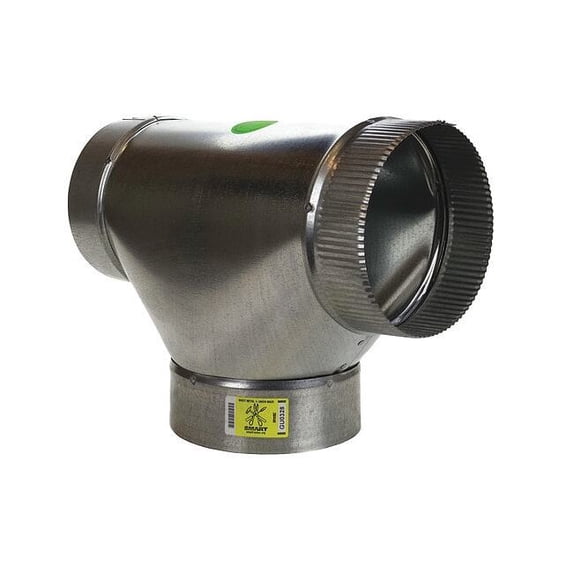 Round Duct Tee, 4 in Duct Dia, Galvanized Steel, 26 ga GA, 4 in W, 10-1/2" L, 8 in H