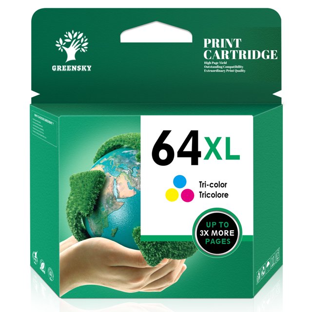 Greensky Ink 64 Color Replacement for HP 64XL Tri Color Ink Cartridge