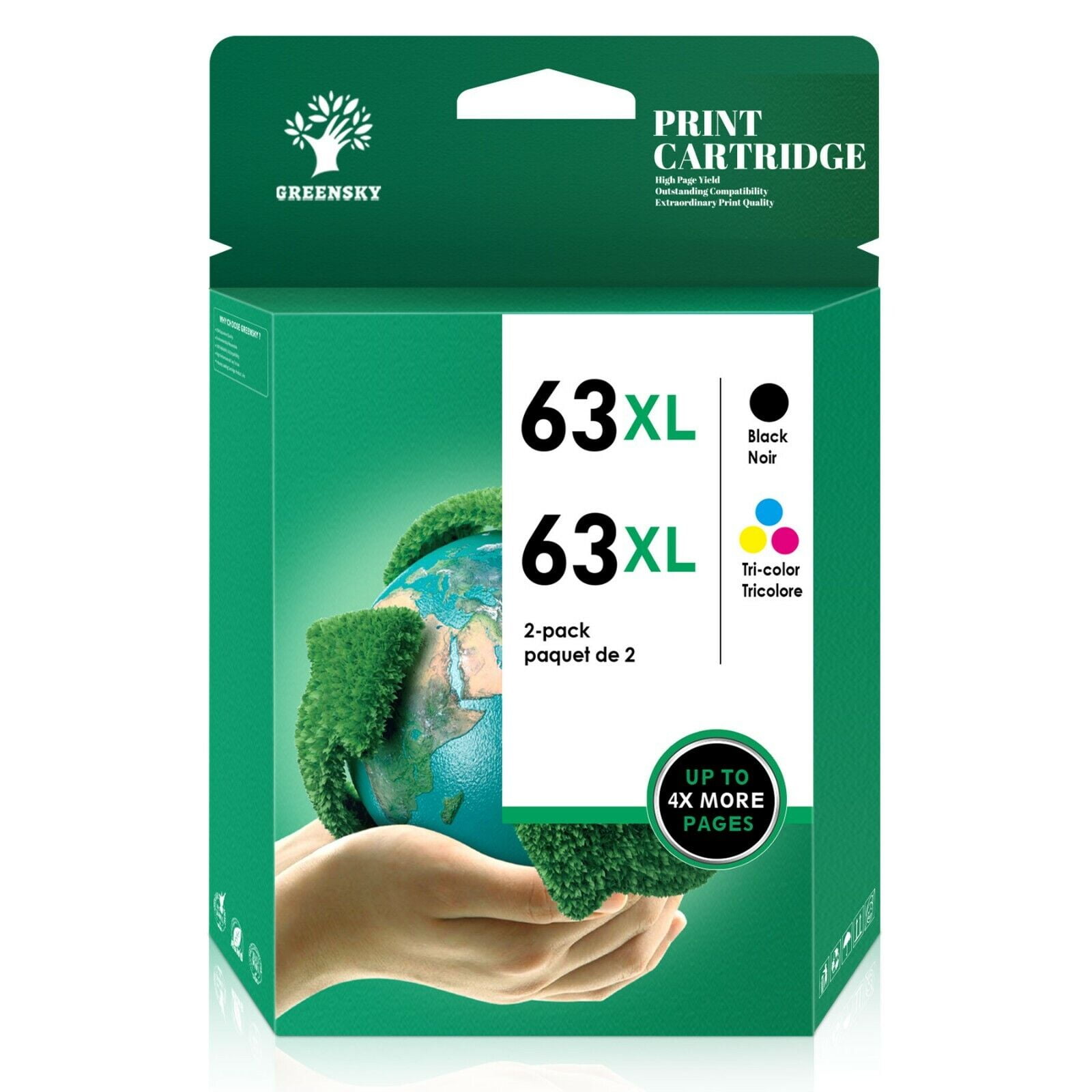 Greensky Printer Ink 63XL Replacement for HP 63XL and 63 Ink for