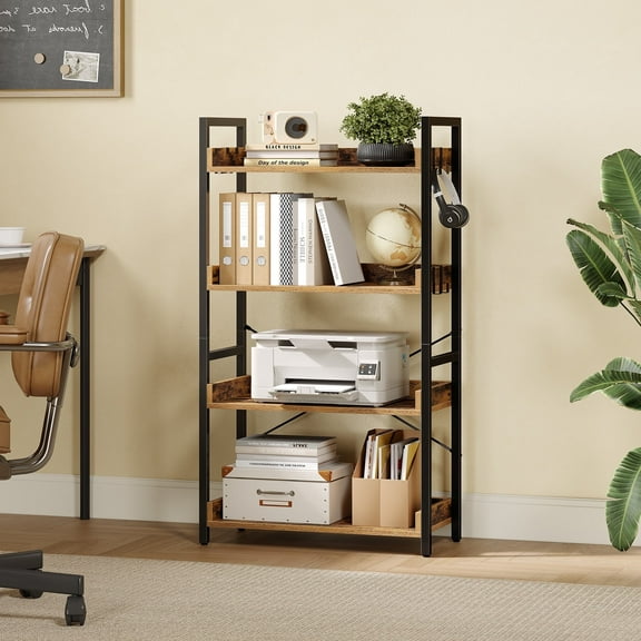 Greenstell 4-Tier Industrial Bookcase for Living Room, Bedroom, and Office, 24" Wide Storage Rack with Open Shelves,Rustic Brown