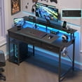 thumbnail image 1 of Greenstell 47" Computer Desk with Built-in Outlets & LED, 3-Drawer Office Desk with Monitor Stand, Black, 1 of 9