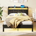 thumbnail image 1 of Greenstell Full Size Bed Frame with Charging Station, LED Lights, Upholstered Headboard & Storage Shelves, No Box Spring Needed, Noise-Free, Black, 1 of 8
