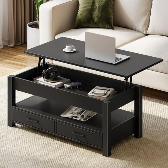 Greenstell Lift Top Coffee Table with 2 Drawers,47"Wide, Black