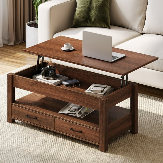Greenstell Lift Top Coffee Table with 2 Drawers,47"Wide, Espresso